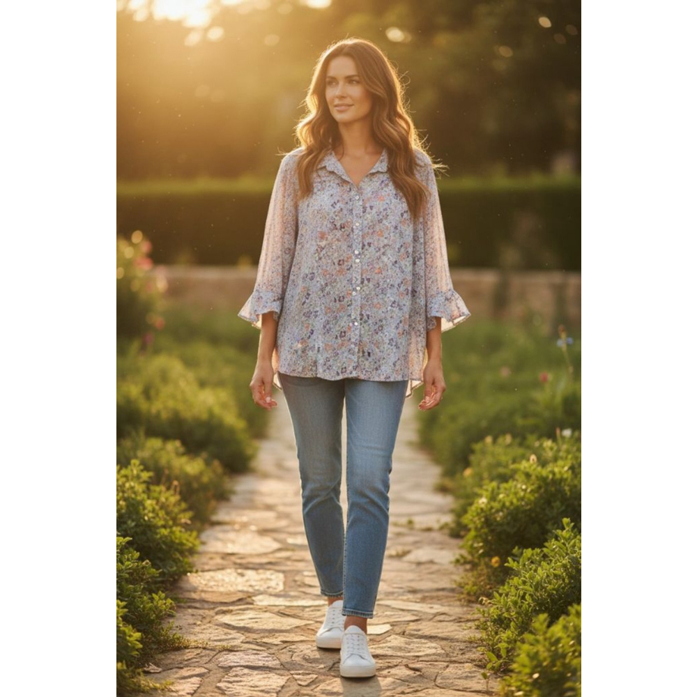 Women's Umgee Blue Floral Blouse M